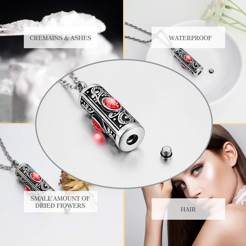 XIUDA Crystal Cremation Urn Necklace for Ashes Keepsake Cremation Jewelry for Human Ashes Stainless Steel Memorial Pendant with Flower (Red) - Image 4
